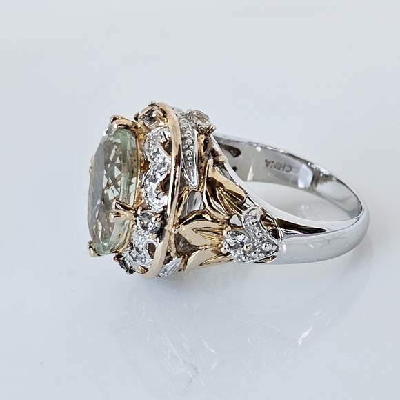 Victoria Wieck Prasiolite & White Topaz Ring 14k Gold & Sterling Silver Sz 7! - Picture 4 of 10
